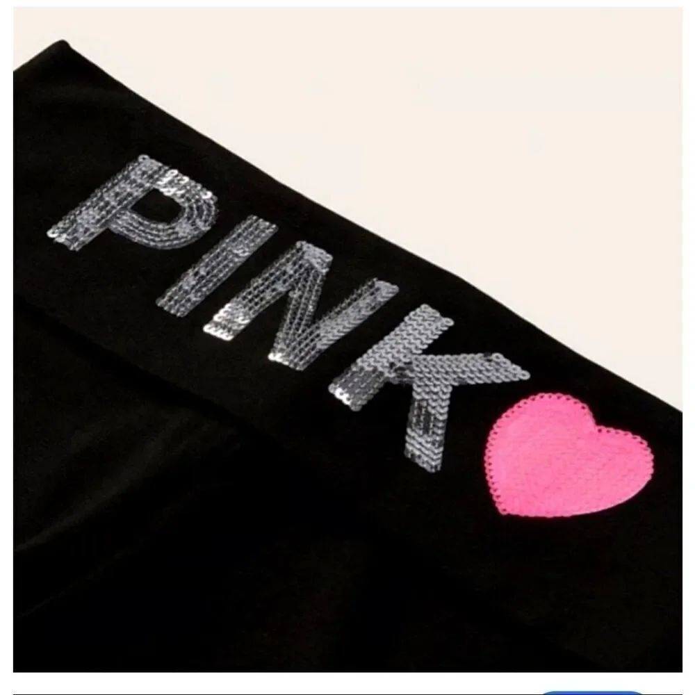 Victoria's Secret PINK Originals Foldover Yoga Pants Flare Silver Sequins Xl